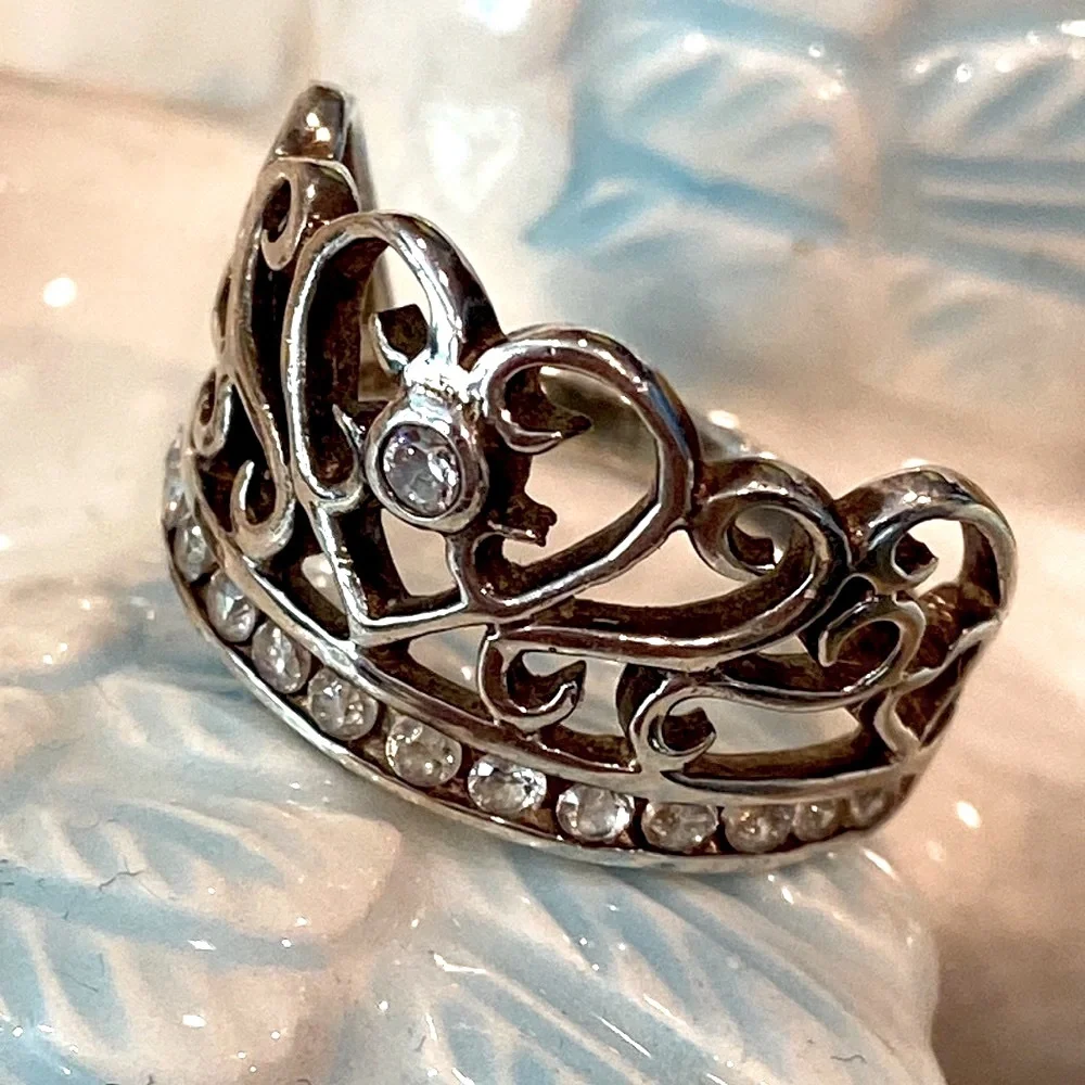 925 sterling silver crown art deco ring with CZ inlay pave